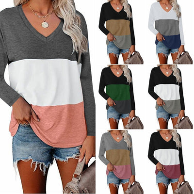 Blusa de Manga Larga con Cuello en V y Diseño Patchwork - Image 5
