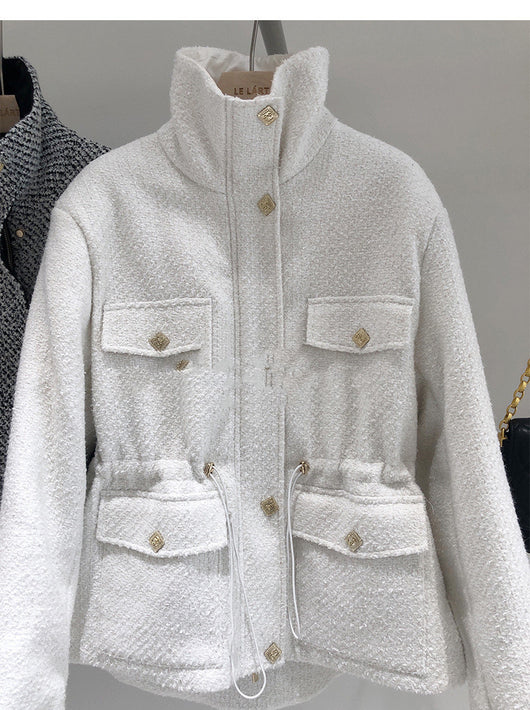 Abrigo Tweed Coreano con Cuello Alzado para Mujer - Image 11