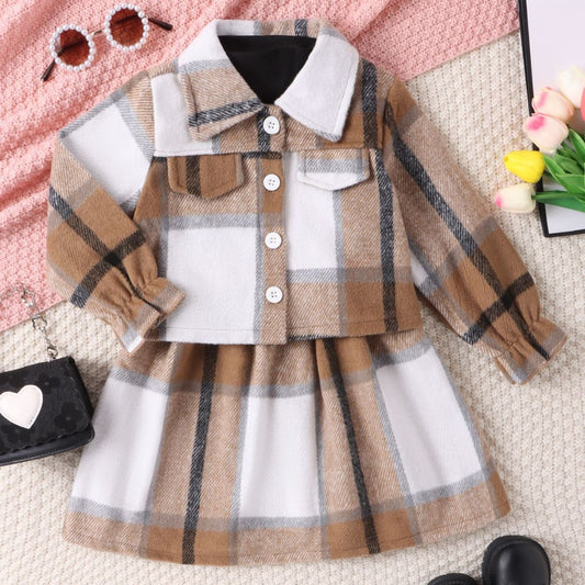 Conjunto de Dos Piezas: Vestido Cuello Alto a Cuadros con Chaqueta - Image 2