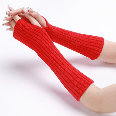 Guantes Largos Rayados de Lana para Otoño e Invierno - Mangas Calentadoras sin Dedos - Image 32