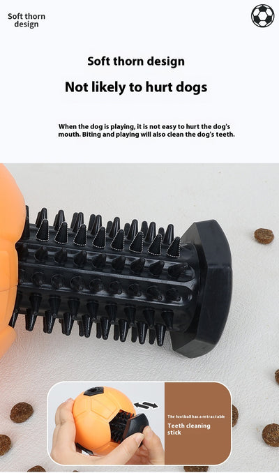 White and black dog toy with a soccer ball base and a textured rod for nibbling and teeth grinding. - Image 14