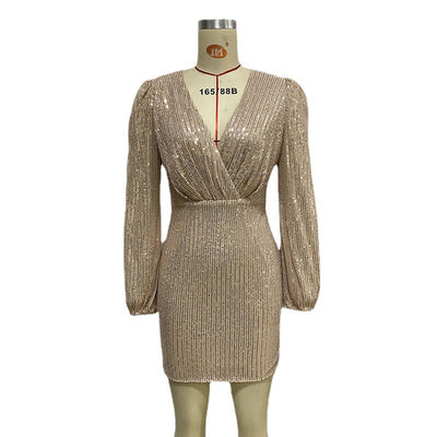 Vestido Ajustado con Cuello Volante y Lentejuelas - Image 8