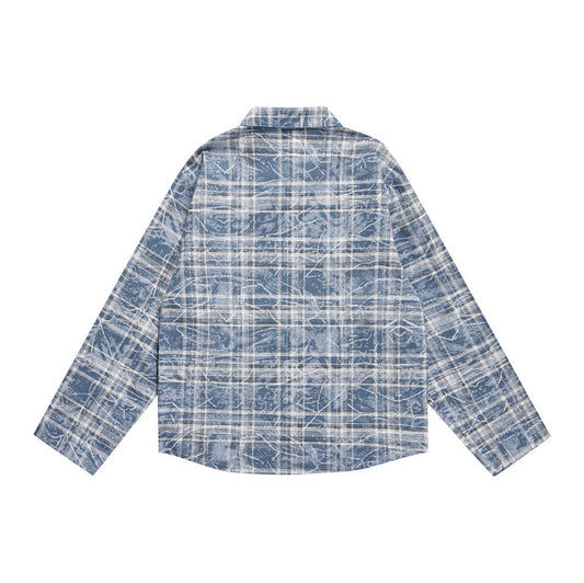 Camisa Cuadros Tie-Dye Desgastada con Bolsillos Laterales para Primavera y Otoño - Image 2