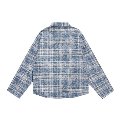 Camisa Cuadros Tie-Dye Desgastada con Bolsillos Laterales para Primavera y Otoño - Image 2