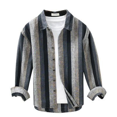 Camisa de Lino para Hombre con Mangas Largas y Rayas a Juego - Image 5