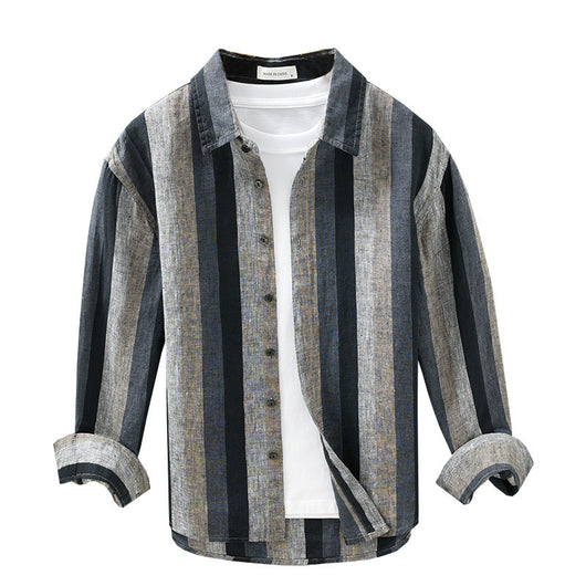 Camisa de Lino para Hombre con Mangas Largas y Rayas a Juego - Image 5