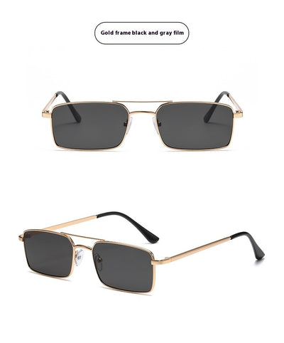 Black rectangular sunglasses with a double beam and dark gray lenses, angled on a white background. - Image 20