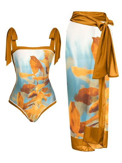 Traje de Baño Dos Piezas Chiffon con Falda Cadera Estampada - Image 12