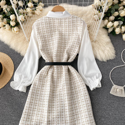 Vestido Houndstooth con Tirantes y Mangas Puff - Image 37