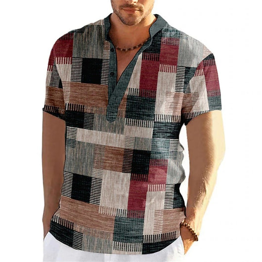 Camisa de Lino Estampada para Hombre - Primavera y Otoño
