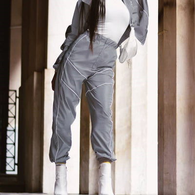 Pantalones Deportivos Casuales Talle Alto Reflectantes - Tendencia Primavera - Image 3