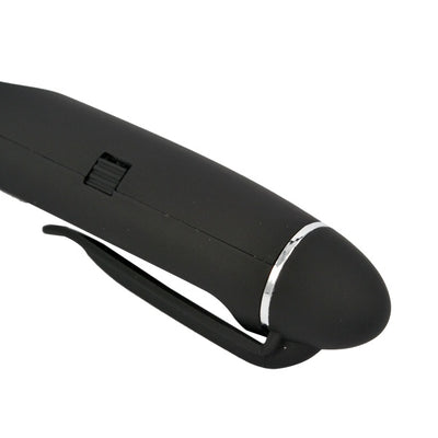 Black wireless presentation remote with laser pointer, USB receiver, and a matching black carrying case. - Image 6