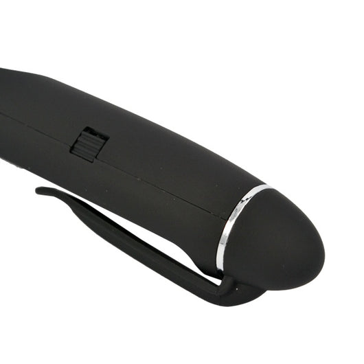 Black wireless presentation remote with laser pointer, USB receiver, and a matching black carrying case. - Image 6