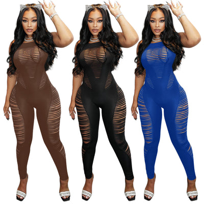 Jumpsuit Hueco Quemado sin Mangas para Discoteca