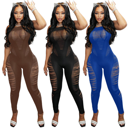 Jumpsuit Hueco Quemado sin Mangas para Discoteca