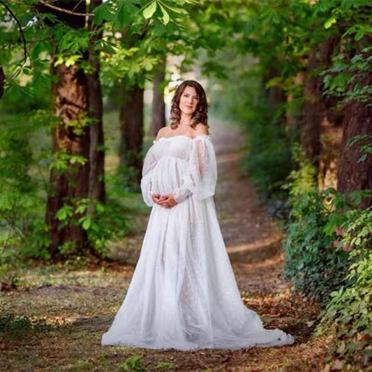 Vestido Premamá Hombros Descubiertos con Mangas Abullonadas y Estampado de Puntos - Image 2