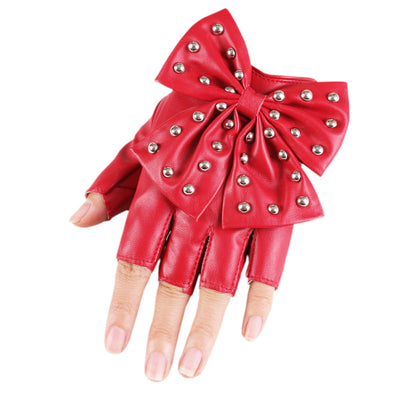 Guantes de Cuero Sintético PU con Moño Remachado - Medio Dedo Fashion - Image 5