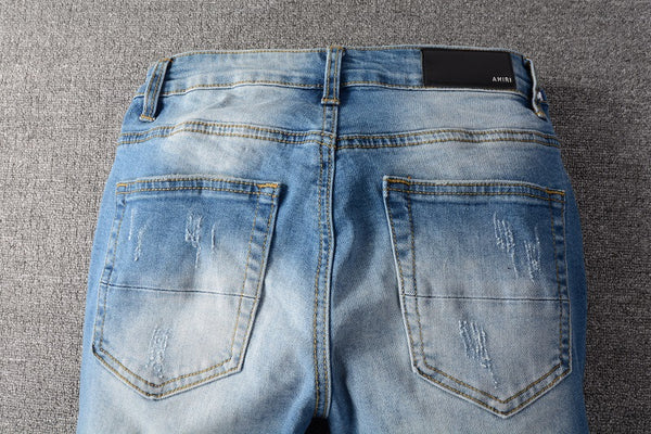 Jeans Slim Fit para Hombre con Roturas y Parches de Colores - High Street Tide