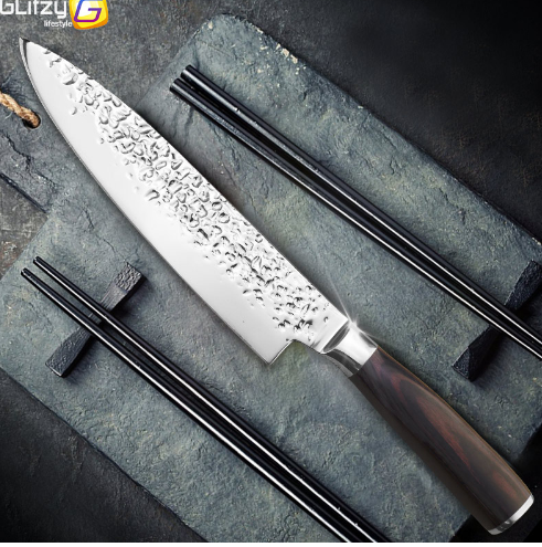 Cuchillo de Chef Damasco 8 Pulgadas - Acero Inoxidable 7Cr17 con Mango de Madera