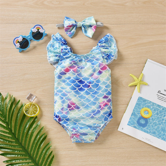 Traje de Baño Enterizo para Bebé con Diseño de Escamas