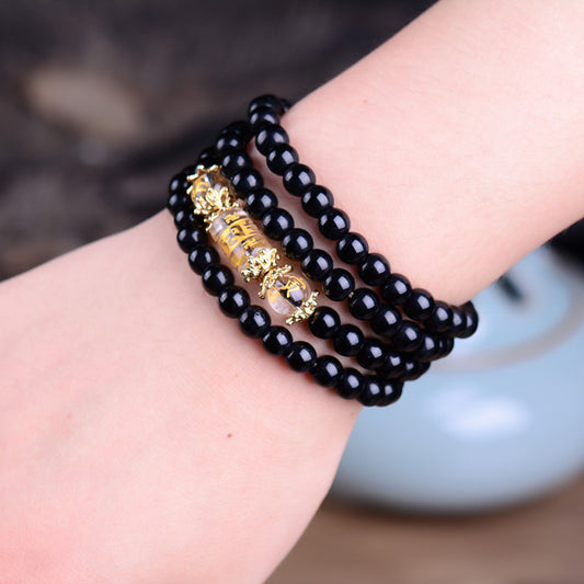 Pulsera de Cristal Obsidiana Blanca con Mantra de 6 Palabras y Los 12 Signos del Zodiaco - 4 Anillos - Image 2