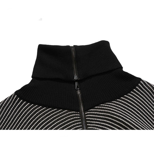 Suéter Retro de Cuello Alto con Cremallera Media y Rayas para Hombre y Mujer - Image 13