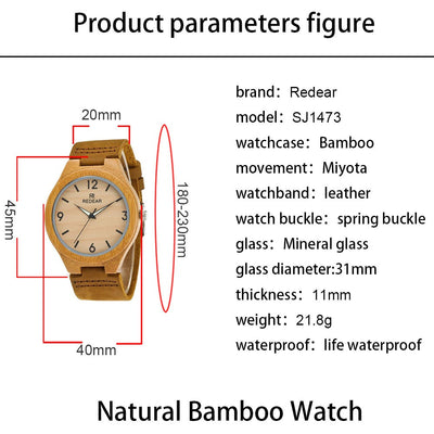 Reloj de Bambú Personalizado para Mujer con Correa de Cuero 40mm - Image 4