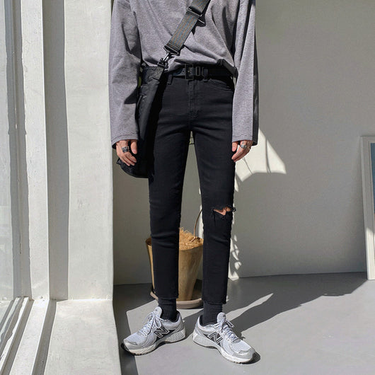 Pantalones Vaqueros Negros Rotos en la Rodilla para Hombre - Image 12