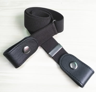 Beige elastic no-buckle belt with adjustable clips, designed for an invisible and comfortable fit. - Image 16