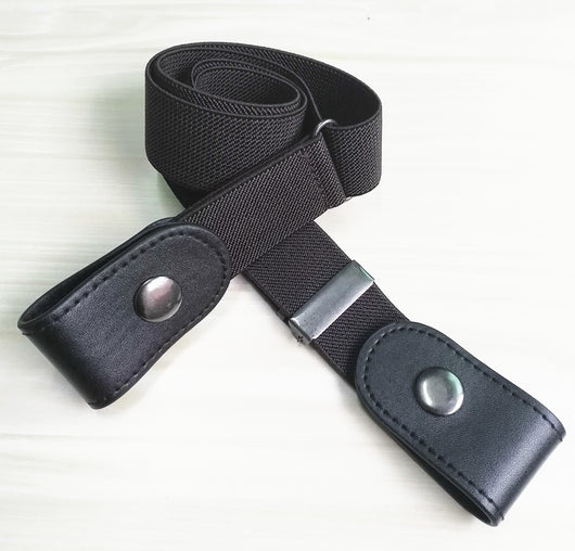 Beige elastic no-buckle belt with adjustable clips, designed for an invisible and comfortable fit. - Image 16