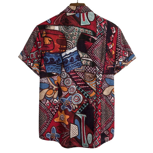 Camisa de Lino Estampado Étnico Africano para Hombre - Image 2