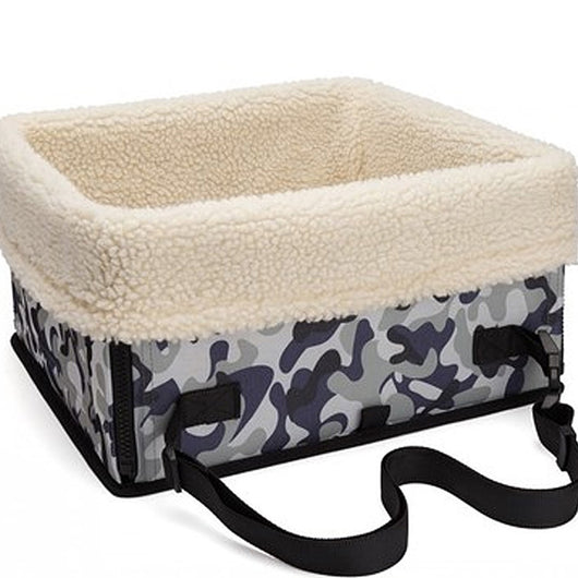 Double layer thickened waterproof dog car seat pad with grey camouflage exterior and plush cream-colored lining. - Image 16