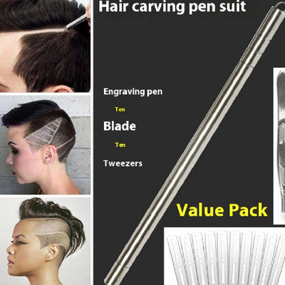 Pluma de Grabado para Barbería - Navaja de Acero Fino para Diseños de Cortes
