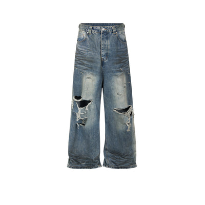 Jeans Retro Rotos Hombre con Textura Desgastada y Pliegues Vintage - Image 6