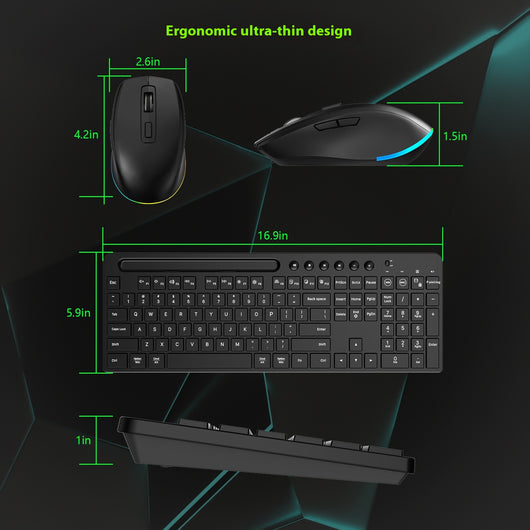 Kit Inalámbrico Teclado y Ratón Ergonómico con Ranura para Tarjeta y Iluminación LED - Image 15