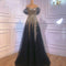 Vestido de Noche Negro Dorado para Dama de Honor y Eventos de Gala