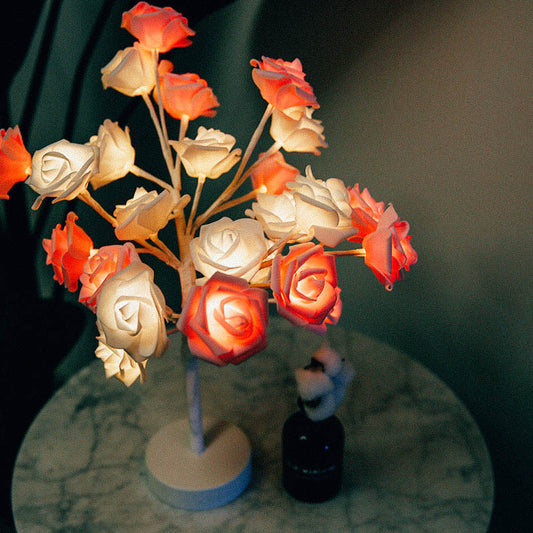 Lámpara LED Flor de Rosa con Árbol Bonsái - Luz Nocturna USB Recargable para Decoración - Image 2