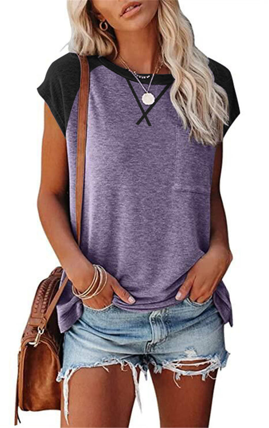 Playera Suelta de Cuello Redondo con Combinación de Colores para Mujer
