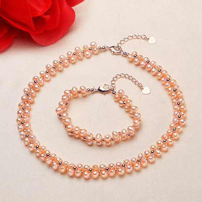 Conjunto de Collar y Pulsera de Perlas de Agua Dulce