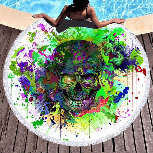 Toalla de Playa Redonda con Estampado Calavera y Borla - Image 4