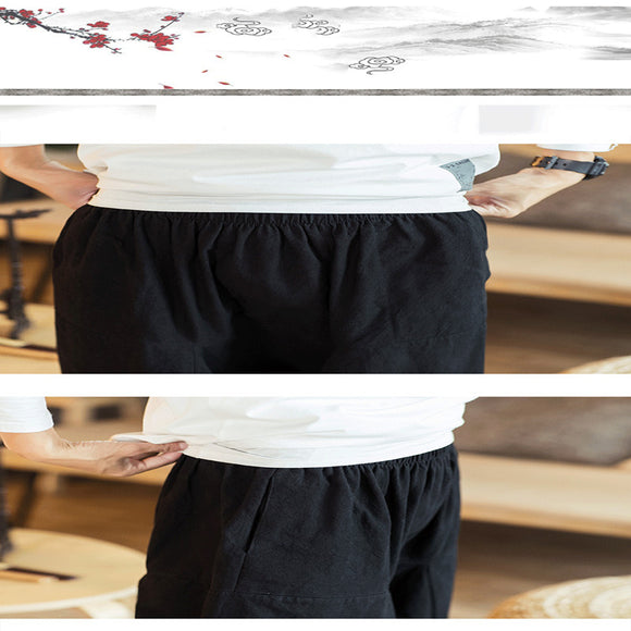 Pantalones de Lino Holgados Retro para Hombre Talla Grande