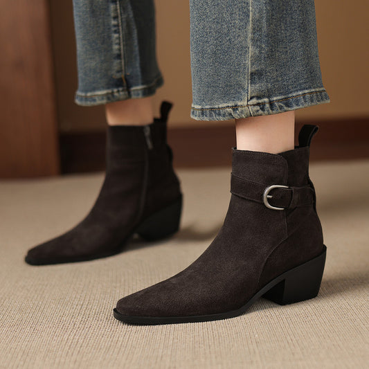 Botas de Ante con Tacón Grueso y Forro Polar para Otoño-Invierno