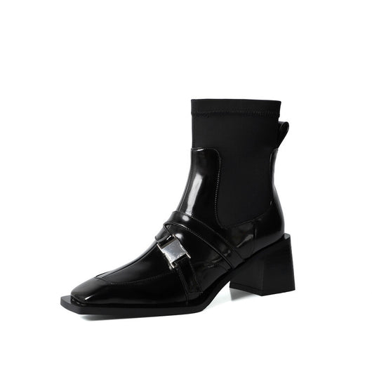 Botines Cortos para Mujer con Tacón Grueso y Hebilla Bicolor - Image 9