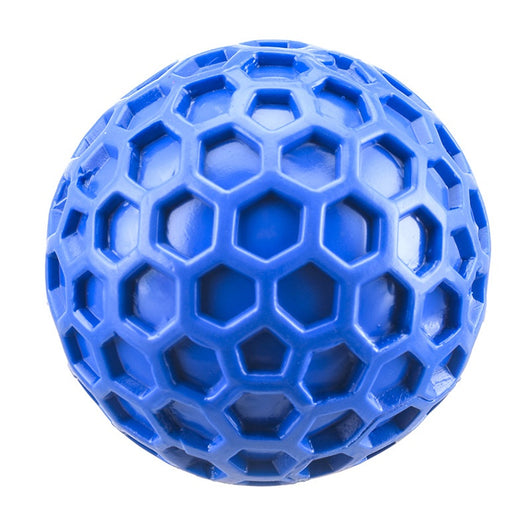 Red 65mm dog toy ball with a textured honeycomb surface, designed for vocalization, bite-resistance, and molar relief. - Image 5