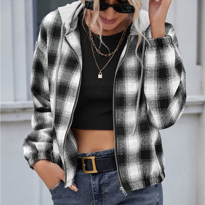 Chaqueta Camisa Cuadros Suelta con Capucha y Cierre - Image 4