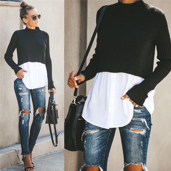 Blusa de Manga Larga con Detalles de Costura para Mujer
