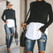 Blusa de Manga Comprida com Detalhes de Costura para Mulher