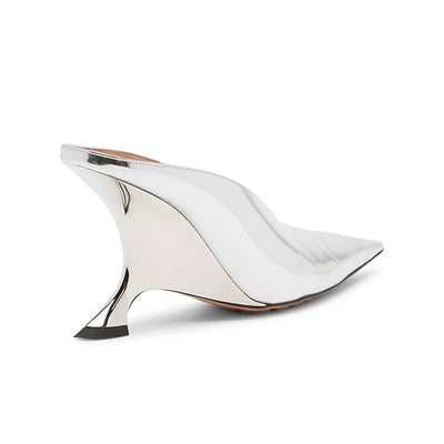 Tacones Plateados de Cuña con Punta Afilada y Diseño Brillante - Image 12