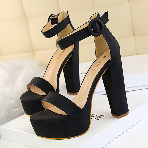 Sandalias de Tacón Alto Grueso para Desfile - Zapatos de Pasarela Profesionales