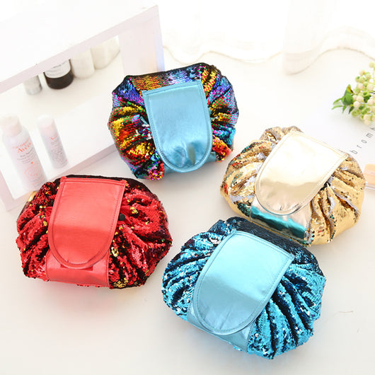 Bolsa de Maquillaje con Diseño de Lentejuelas Sirena - Organizador de Cosméticos Portátil